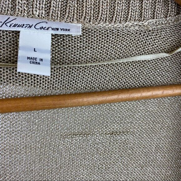 Kenneth Cole Gold Metallic Open Front Cropped Knit Sweater L Large NEW - Picture 5 of 6